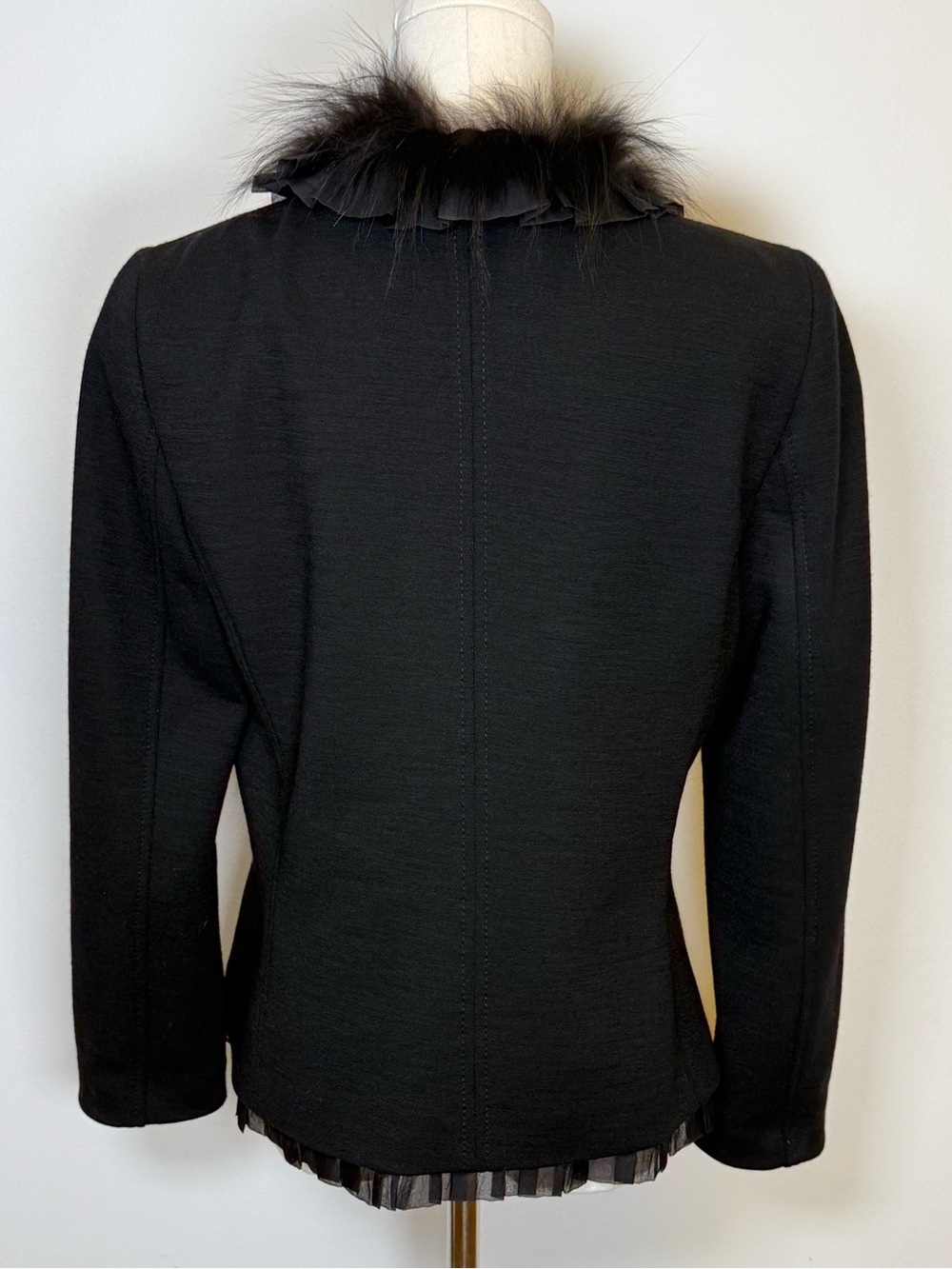 Rare! Vintage Elie TAHARI Silk & Wool Jacket Fox Fur Trim Women’s Size Medium - Picture 8 of 14